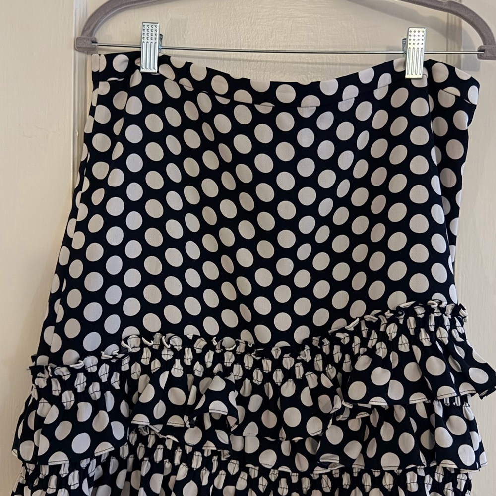 J. Crew Black and White Polka Dot Midi Skirt with Ruffle Tiers